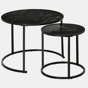 HOMCOM Conjunto de 2 Mesas Auxiliares Redondas Empilháveis Mesa de Centro Modernas com Bancada em Efeito de Mármore e Estrutura de Aço Ø60x46cm e Ø40x40cm Preto