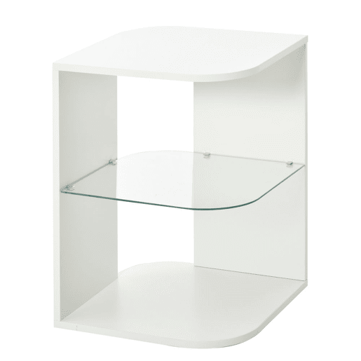 HOMCOM Mesa Auxiliar Moderna Mesa de Cabeceira com 3 Prateleiras 1 de Vidro para Sala de Estar Dormitório 40x40x56cm Branco
