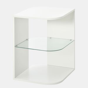 HOMCOM Mesa Auxiliar Moderna Mesa de Cabeceira com 3 Prateleiras 1 de Vidro para Sala de Estar Dormitório 40x40x56cm Branco