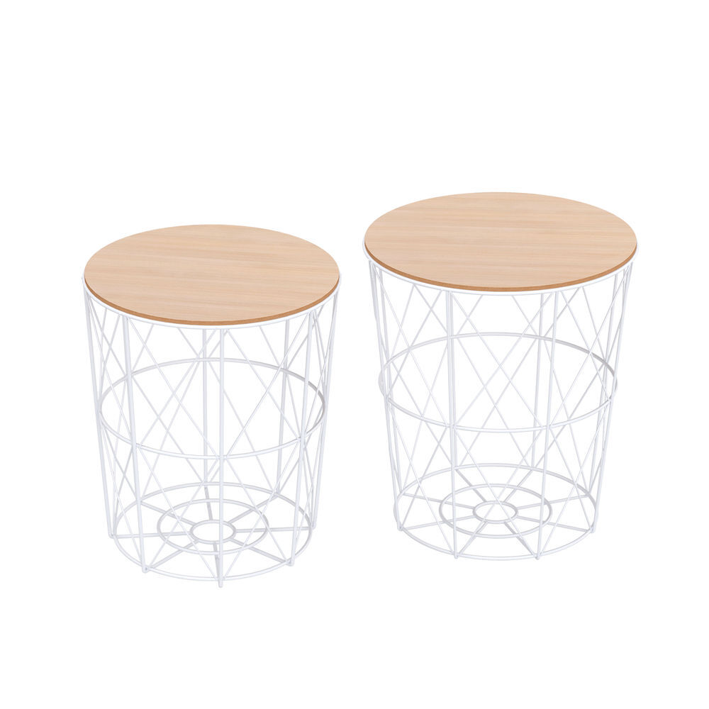 Homcom juego de 2 mesas auxiliares de salón modernas mesas de centro redondas con tapa extraíble y estructura metálica para dormitorios ø40x45 cm y ø35x40 cm blanco