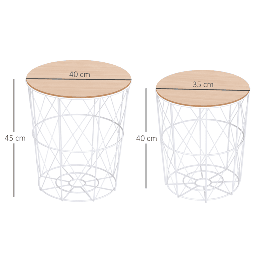 HOMCOM Conjunto de 2 Mesinhas de Café Cestos de Metal Mesa de Apoio Metálica para Sala de estar Sofá Estilo Moderno e Nórdico
