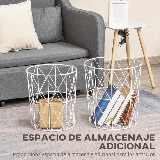 HOMCOM Conjunto de 2 Mesinhas de Café Cestos de Metal Mesa de Apoio Metálica para Sala de estar Sofá Estilo Moderno e Nórdico