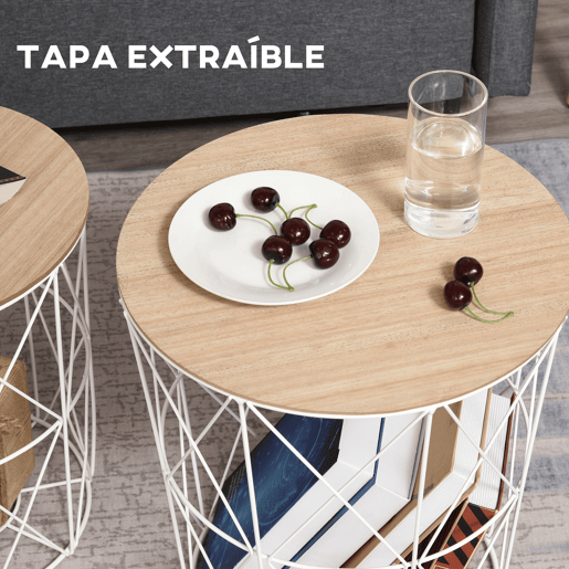 HOMCOM Conjunto de 2 Mesinhas de Café Cestos de Metal Mesa de Apoio Metálica para Sala de estar Sofá Estilo Moderno e Nórdico
