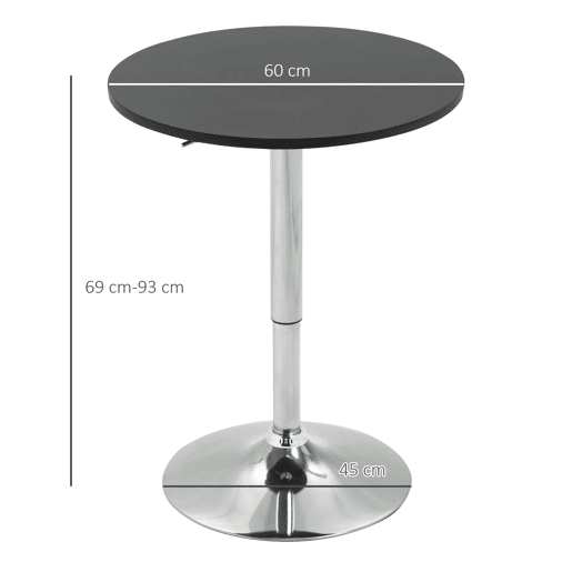 HOMCOM Mesa de bar ajustável em altura com base redonda e antideslizante para cozinha sala de jantar Ø60x69-93 cm Preto