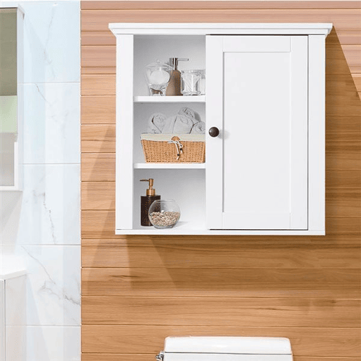 HOMCOM Armário de banheiro multifuncional Armário de parede com economia de espaço com 3 níveis abertos 1 porta Prateleira de sobreposição ajustável 53x14.5x50.5 cm Branco