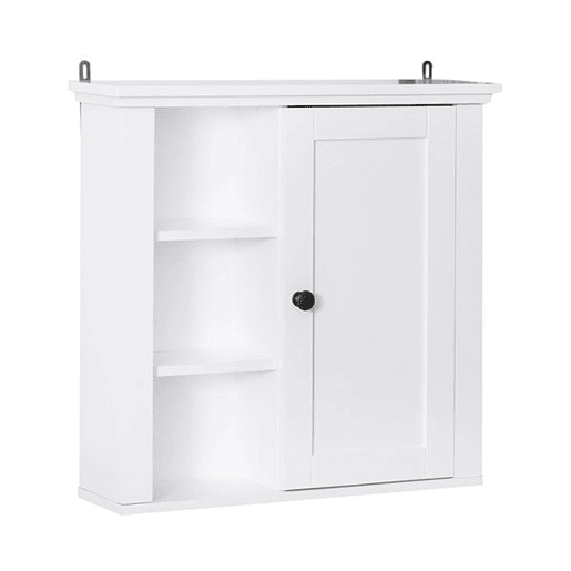 HOMCOM Armário de banheiro multifuncional Armário de parede com economia de espaço com 3 níveis abertos 1 porta Prateleira de sobreposição ajustável 53x14.5x50.5 cm Branco
