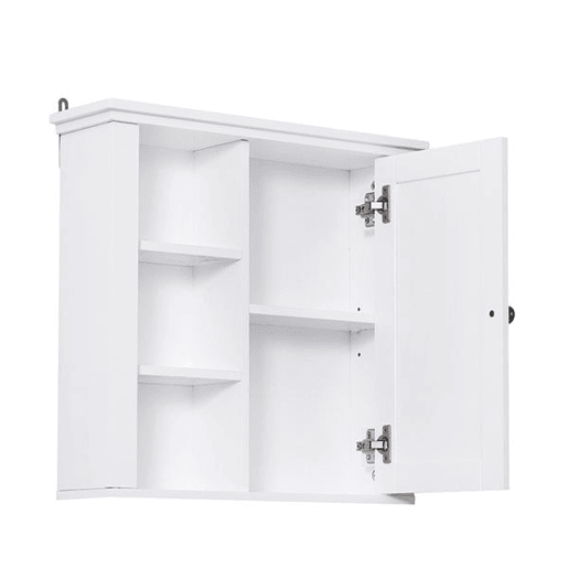 HOMCOM Armário de banheiro multifuncional Armário de parede com economia de espaço com 3 níveis abertos 1 porta Prateleira de sobreposição ajustável 53x14.5x50.5 cm Branco