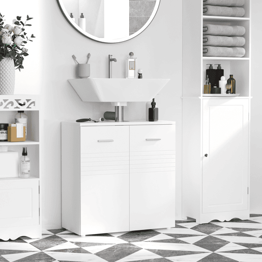 Kleankin Móvel para Lavatório Móvel de Casa de Banho com 2 Portas e Prateleira Interior Ajustável Estilo Moderno 60x30x62,5cm Branco