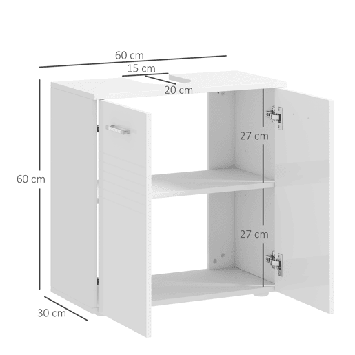 Kleankin Móvel para Lavatório Móvel de Casa de Banho com 2 Portas e Prateleira Interior Ajustável Estilo Moderno 60x30x62,5cm Branco