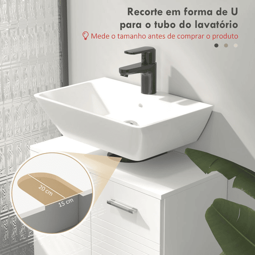 Kleankin Móvel para Lavatório Móvel de Casa de Banho com 2 Portas e Prateleira Interior Ajustável Estilo Moderno 60x30x62,5cm Branco