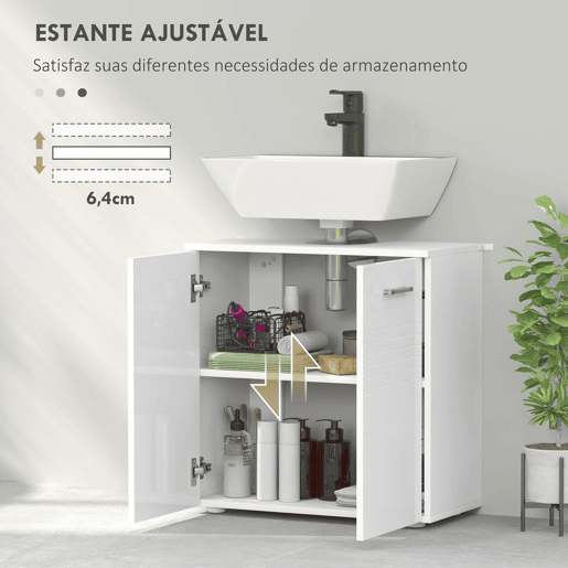 Kleankin Móvel para Lavatório Móvel de Casa de Banho com 2 Portas e Prateleira Interior Ajustável Estilo Moderno 60x30x62,5cm Branco