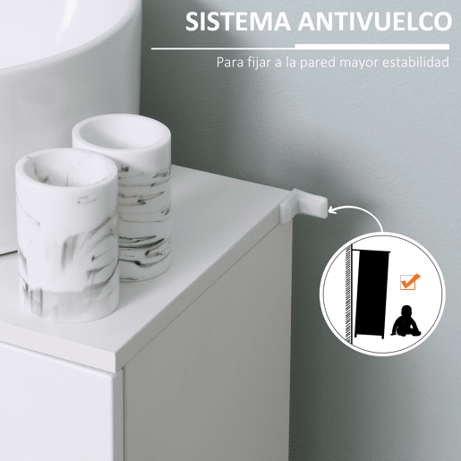 Kleankin Móvel para Lavatório Móvel de Casa de Banho com 2 Portas e Prateleira Interior Ajustável Estilo Moderno 60x30x62,5cm Branco
