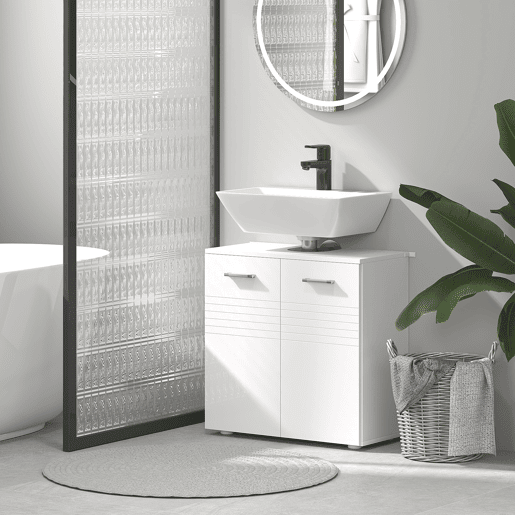 Kleankin Móvel para Lavatório Móvel de Casa de Banho com 2 Portas e Prateleira Interior Ajustável Estilo Moderno 60x30x62,5cm Branco