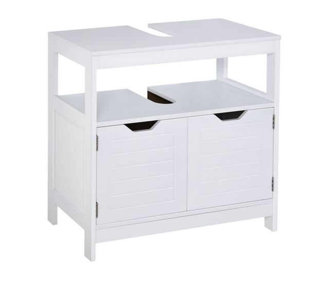 Kleankin armario para debajo de lavabo gabinete de baño con estante 2 puerta de almacenamiento dispositivo antivuelco resistente a la humedad 60x30x60 cm blanco