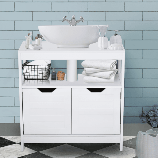 kleankin Armário de banheiro Com prateleira 2 portas de armazenamento Dispositivo anti-ponta Resistente a humidade 60x30x60 cm Branco