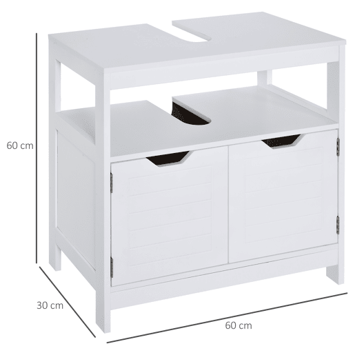 kleankin Armário de banheiro Com prateleira 2 portas de armazenamento Dispositivo anti-ponta Resistente a humidade 60x30x60 cm Branco