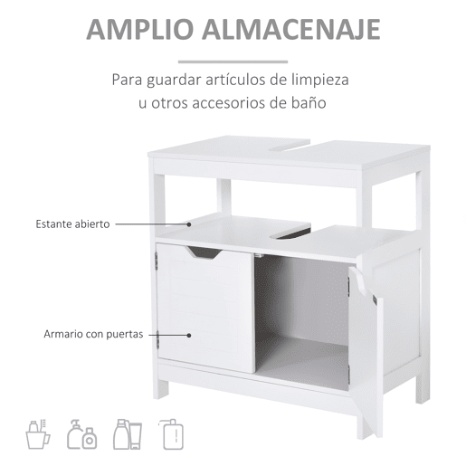kleankin Armário de banheiro Com prateleira 2 portas de armazenamento Dispositivo anti-ponta Resistente a humidade 60x30x60 cm Branco