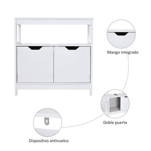 kleankin Armário de banheiro Com prateleira 2 portas de armazenamento Dispositivo anti-ponta Resistente a humidade 60x30x60 cm Branco