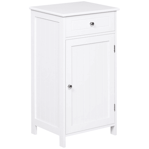 kleankin Armário de Casa de Banho com 1 Gaveta 1 Porta e Prateleira Interior Ajustável Móvel Auxiliar de Armazenamento para Sala de Estar Cozinha 43x34x77cm Branco