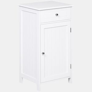 kleankin Armário de Casa de Banho com 1 Gaveta 1 Porta e Prateleira Interior Ajustável Móvel Auxiliar de Armazenamento para Sala de Estar Cozinha 43x34x77cm Branco