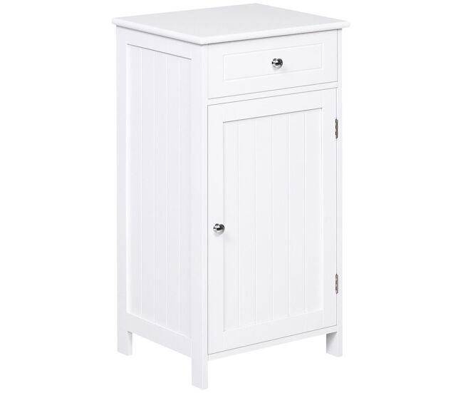 Kleankin armario de baño con 1 cajón 1 puerta y estante ajustable interior mueble auxiliar de almacenaje para salón cocina antivuelco 43x34x77 cm