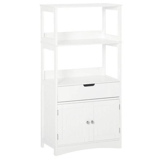 Kleankin Armário para Banheiro com 3 Prateleiras Gaveta e 2 Portas Móvel de Armazenamento para Cozinha, Sala de estar Dormitório 60x33x122,5cm Branco