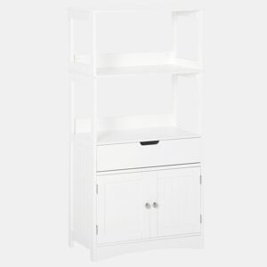Kleankin Armário para Banheiro com 3 Prateleiras Gaveta e 2 Portas Móvel de Armazenamento para Cozinha, Sala de estar Dormitório 60x33x122,5cm Branco