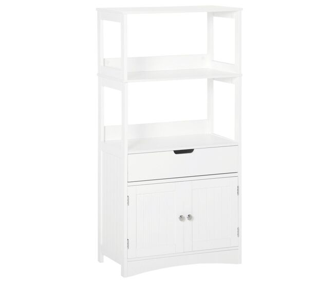 Kleankin armario de baño con 3 estantes cajón y 2 puertas mueble de almacenamiento de suelo moderno para cocina dormitorio salón 60x33x122,5 cm blanco