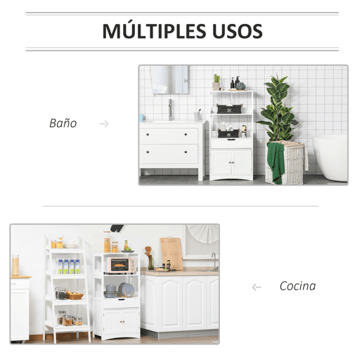 Kleankin Armário para Banheiro com 3 Prateleiras Gaveta e 2 Portas Móvel de Armazenamento para Cozinha, Sala de estar Dormitório 60x33x122,5cm Branco