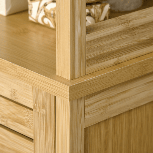 kleankin Coluna Casa de Banho de Bambú Coluna Alta para Casa de Banho com 3 Prateleiras e 1 Porta Móvel de Armazenamento para Sala de Estar Cozinha 34x30x173cm Natural