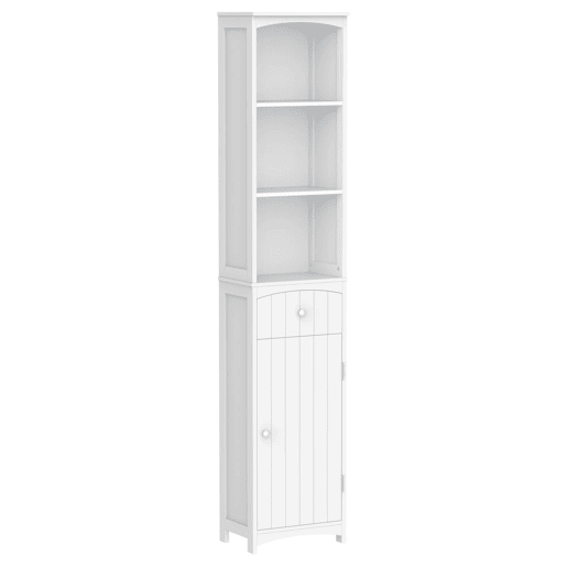 HOMCOM Coluna Casa de Banho com 1 Gaveta Armário e 3 Prateleiras Abertas Armário Alto Auxiliar para Casa de Banho 34x24x170 cm Branco HOMCOM Coluna Casa de Banho com 1 Gaveta Armário e 3 Prateleiras Abertas Armário Alto Auxiliar para Casa de Banho 34x24x170 cm Branco