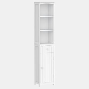 HOMCOM Coluna Casa de Banho com 1 Gaveta Armário e 3 Prateleiras Abertas Armário Alto Auxiliar para Casa de Banho 34x24x170 cm Branco