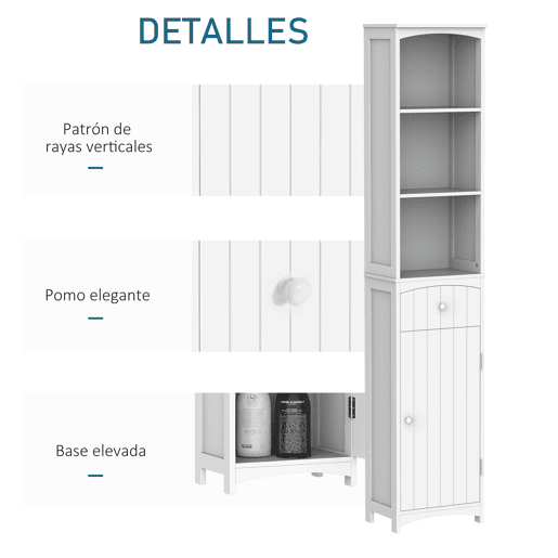 HOMCOM Coluna Casa de Banho com 1 Gaveta Armário e 3 Prateleiras Abertas Armário Alto Auxiliar para Casa de Banho 34x24x170 cm Branco HOMCOM Coluna Casa de Banho com 1 Gaveta Armário e 3 Prateleiras Abertas Armário Alto Auxiliar para Casa de Banho 34x24x170 cm Branco