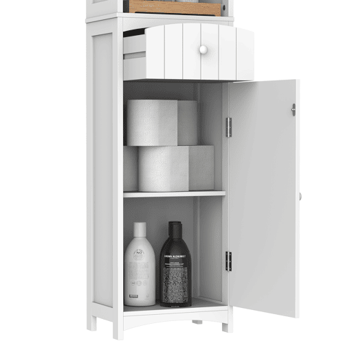 HOMCOM Coluna Casa de Banho com 1 Gaveta Armário e 3 Prateleiras Abertas Armário Alto Auxiliar para Casa de Banho 34x24x170 cm Branco HOMCOM Coluna Casa de Banho com 1 Gaveta Armário e 3 Prateleiras Abertas Armário Alto Auxiliar para Casa de Banho 34x24x170 cm Branco