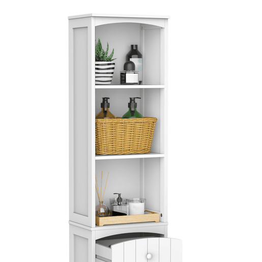 HOMCOM Coluna Casa de Banho com 1 Gaveta Armário e 3 Prateleiras Abertas Armário Alto Auxiliar para Casa de Banho 34x24x170 cm Branco HOMCOM Coluna Casa de Banho com 1 Gaveta Armário e 3 Prateleiras Abertas Armário Alto Auxiliar para Casa de Banho 34x24x170 cm Branco