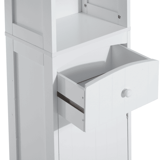 HOMCOM Coluna Casa de Banho com 1 Gaveta Armário e 3 Prateleiras Abertas Armário Alto Auxiliar para Casa de Banho 34x24x170 cm Branco HOMCOM Coluna Casa de Banho com 1 Gaveta Armário e 3 Prateleiras Abertas Armário Alto Auxiliar para Casa de Banho 34x24x170 cm Branco