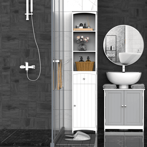HOMCOM Coluna Casa de Banho com 1 Gaveta Armário e 3 Prateleiras Abertas Armário Alto Auxiliar para Casa de Banho 34x24x170 cm Branco HOMCOM Coluna Casa de Banho com 1 Gaveta Armário e 3 Prateleiras Abertas Armário Alto Auxiliar para Casa de Banho 34x24x170 cm Branco