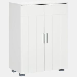kleanklin Armário de Casa de Banho com 2 Portas e 2 Prateleiras Ajustáveis em 7 Níveis Móvel Auxiliar de Armazenamento para Sala de Estar Cozinha 60x30x80cm Branco