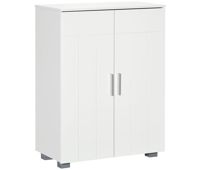 Kleankin armario de baño con 2 puertas y 2 estantes ajustables de 7 niveles mueble auxiliar de almacenaje para salón cocina antivuelco 60x30x80 cm