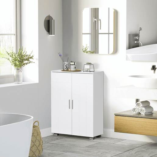 kleanklin Armário de Casa de Banho com 2 Portas e 2 Prateleiras Ajustáveis em 7 Níveis Móvel Auxiliar de Armazenamento para Sala de Estar Cozinha 60x30x80cm Branco kleanklin Armário de Casa de Banho com 2 Portas e 2 Prateleiras Ajustáveis em 7 Níveis Móvel Auxiliar de Armazenamento para Sala de Estar Cozinha 60x30x80cm Branco