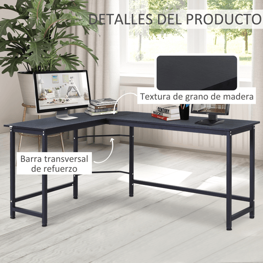 Vinsetto Secretária de Canto Mesa de Computador em Forma de L com Estrutura de Aço 168x120x75cm Preto
