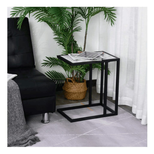 HOMCOM Mesa de Apoio para Sofá Moderno Mesa de Apoio com Imitação de Superfície de Mármore Moldura de Metal Economia de Espaço 45x30x51.5 cm Branco