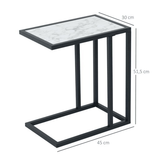 HOMCOM Mesa de Apoio para Sofá Moderno Mesa de Apoio com Imitação de Superfície de Mármore Moldura de Metal Economia de Espaço 45x30x51.5 cm Branco