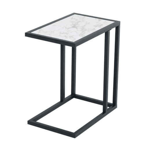 HOMCOM Mesa de Apoio para Sofá Moderno Mesa de Apoio com Imitação de Superfície de Mármore Moldura de Metal Economia de Espaço 45x30x51.5 cm Branco