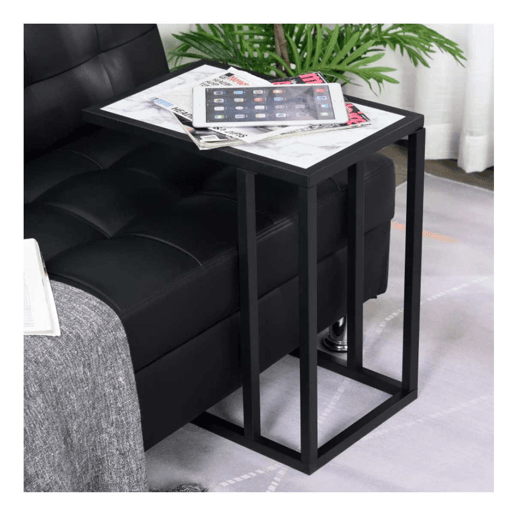 HOMCOM Mesa de Apoio para Sofá Moderno Mesa de Apoio com Imitação de Superfície de Mármore Moldura de Metal Economia de Espaço 45x30x51.5 cm Branco