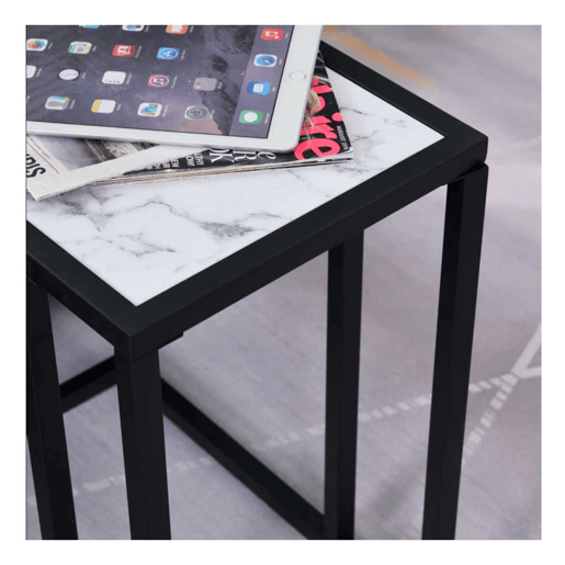HOMCOM Mesa de Apoio para Sofá Moderno Mesa de Apoio com Imitação de Superfície de Mármore Moldura de Metal Economia de Espaço 45x30x51.5 cm Branco