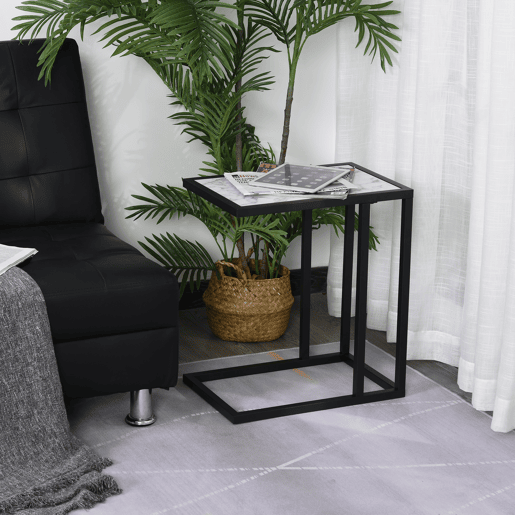 HOMCOM Mesa de Apoio para Sofá Moderno Mesa de Apoio com Imitação de Superfície de Mármore Moldura de Metal Economia de Espaço 45x30x51.5 cm Branco