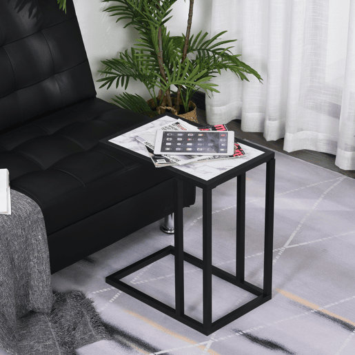 HOMCOM Mesa de Apoio para Sofá Moderno Mesa de Apoio com Imitação de Superfície de Mármore Moldura de Metal Economia de Espaço 45x30x51.5 cm Branco
