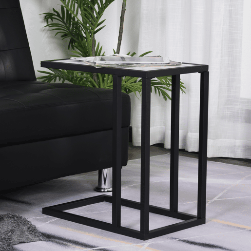 HOMCOM Mesa de Apoio para Sofá Moderno Mesa de Apoio com Imitação de Superfície de Mármore Moldura de Metal Economia de Espaço 45x30x51.5 cm Branco