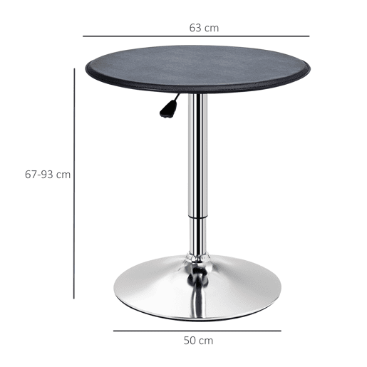 HOMCOM Mesa de Bar Redonda Ajustável em Altura 67-93 cm, Mesa Alta de Bar, Tampo Ø63 cm Giratório 360°, com Base Redonda de Metal Cromado, para Cozinha, Sala de Jantar, Preto HOMCOM Mesa de Bar Redonda Ajustável em Altura 67-93 cm, Mesa Alta de Bar, Tampo Ø63 cm Giratório 360°, com Base Redonda de Metal Cromado, para Cozinha, Sala de Jantar, Preto